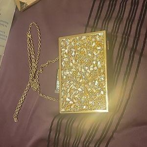 Hard box clutch with rhinestone jewels